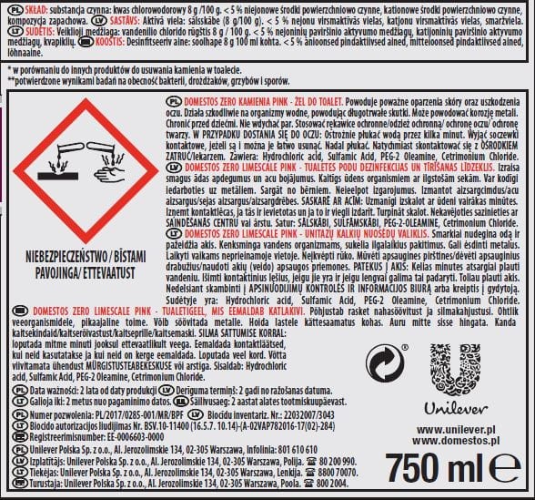 Domestos Zero Kamienia Pink Żel do Toalet 750 ml – Anty Kamień