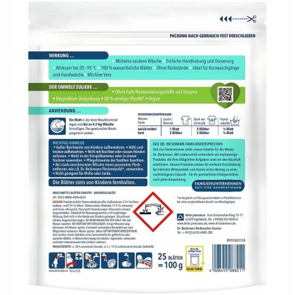 Dr. Beckmann Sensitive Magiczne Listki do Prania 25 szt.