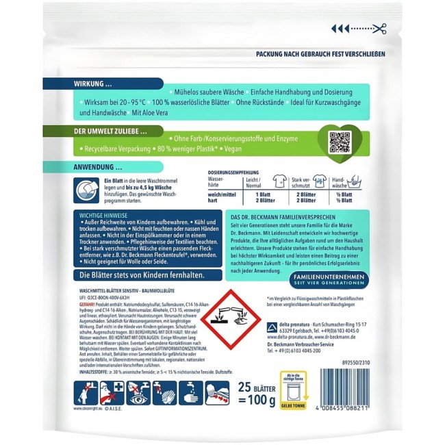 Dr. Beckmann Sensitive Magiczne Listki do Prania 25 szt.